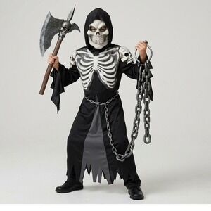 Crypt Keeper Costume Child 4 Piece Halloween Mask Hood Robe Chain Belt Boys Sz S